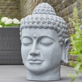 Gartendeko Buddha Kopf aus Polystone - Zement Optik -...