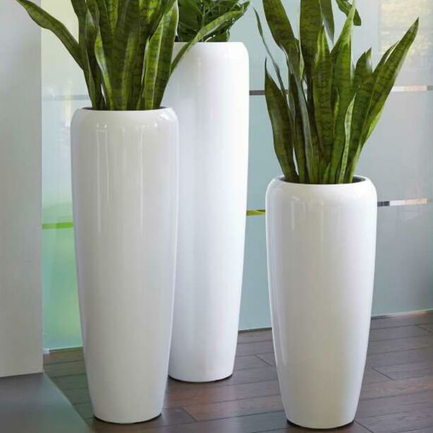 Moderne Pflanzvase fr drauen - wei glnzend - Polystone - Visso