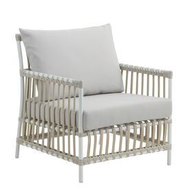 Lounge-Sessel aus Alu-Rattan in Wei mit Sitz- und...