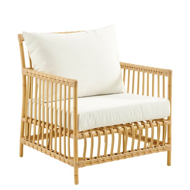 Wetterfester Lounge Stuhl in natrlichen Braun mit Kissen - Loungechair Caya