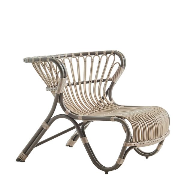 Ausgefallener dunkelbrauner Lounge Sessel aus Alu-Rattan - Loungesessel Minja