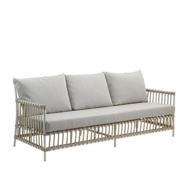 3-Sitzer Outdoor Sofa in Wei aus Alu-Rattan fr die Loungeecke - Bank Caya / ohne Sitz- und Rckenkissen