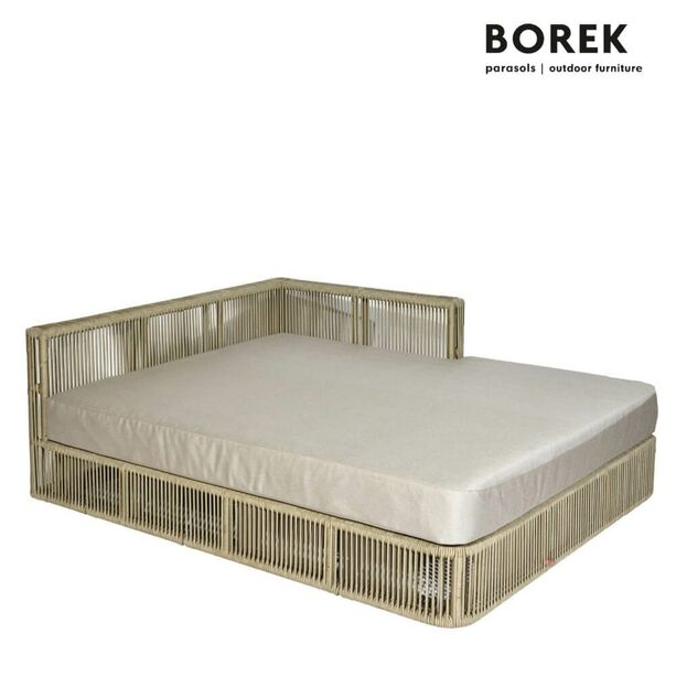 Sandfarbenes Borek Gartensofa mit Lehne links inklusive Auflagen - Lincoln Chaiselongue