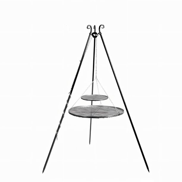 Hoher Tripod Grill mit 2 Grilletagen - Schwenkgrill aus Stahl - Samos Gartengrill