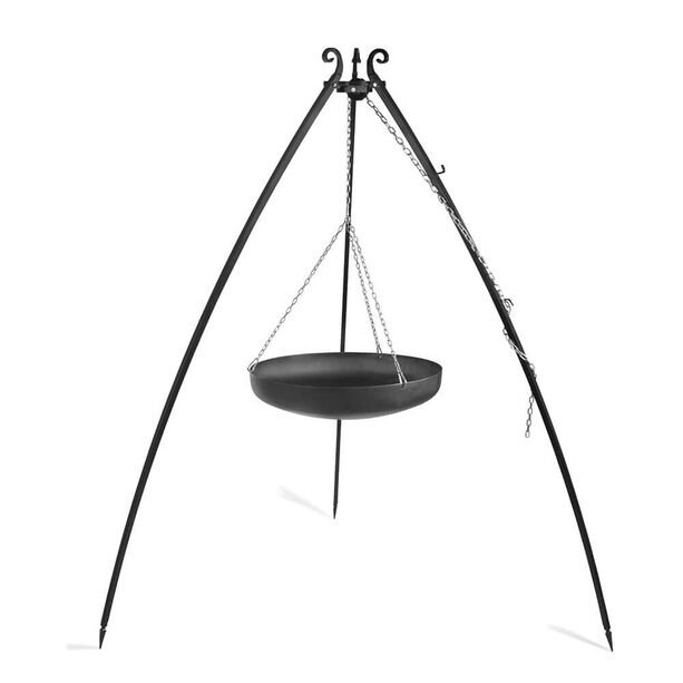 Stahl Wokpfanne an groem Dreibein Gestell - Kette lngenverstellbar - Skyros Dreibein