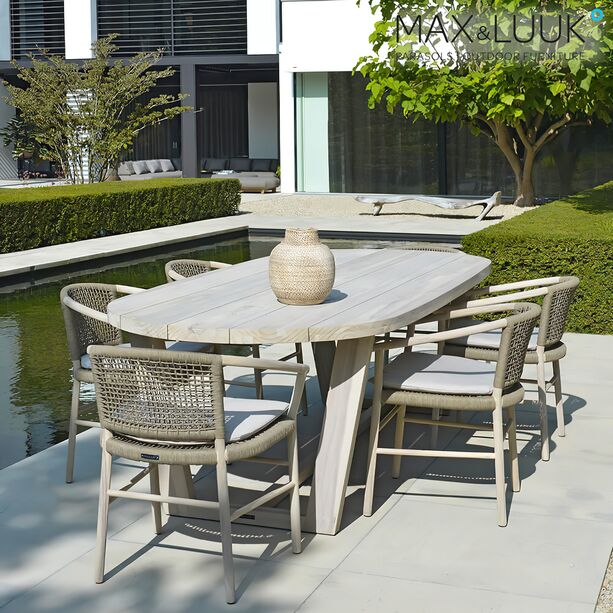 Ovaler Tisch aus hellem Teakholz fr die Essecke im Garten von Max & Luuk - Lauren Tisch