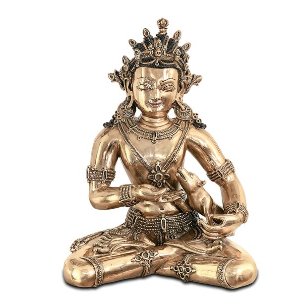 Buddhistische Gottheit als kunstvolle Bronze Skulptur  - Jambhala, Gott des Reichtums