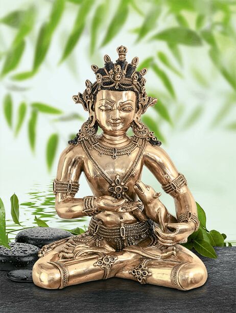 Buddhistische Gottheit als kunstvolle Bronze Skulptur  - Jambhala, Gott des Reichtums