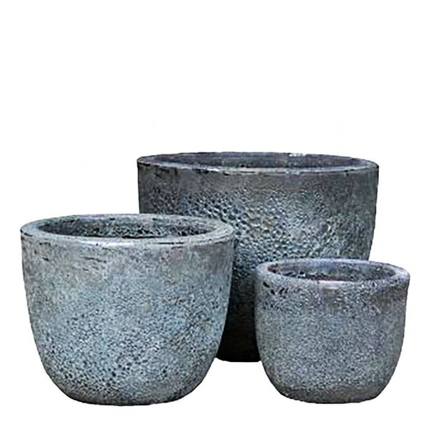 3er Set Pflanztpfe  aus Keramik - Antik-Optik - Schwarz - Rund - Rosario