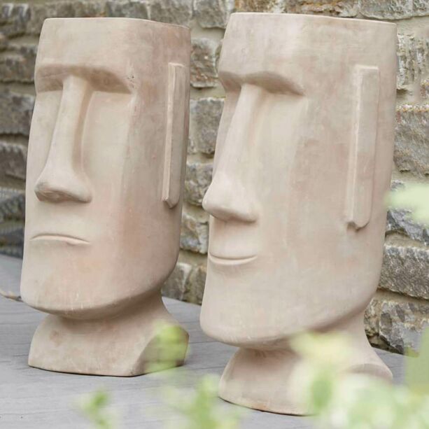 Moai-Kopf Dekofigur - Terrakotta - Frhliches Gesicht - Tatenda