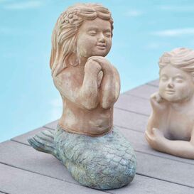 Meerjungfrau Figur aus Keramik - Terrakotta mit farbiger...