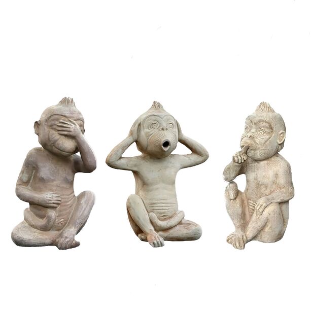Figuren Set aus 3 Affen - Terrakotta - Nichts Sehen, Nichts Hren, Nichts Sagen - Yolandi