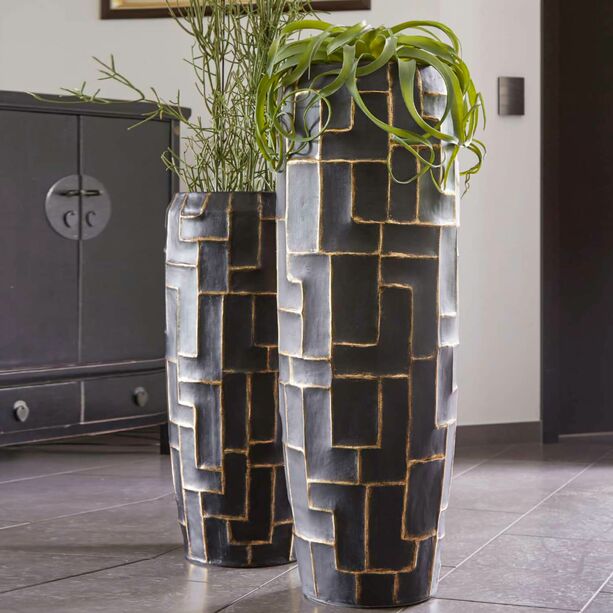 Edle XXL Vase mit Einsatz aus Polystone - Schwarz&Gold - Ayana