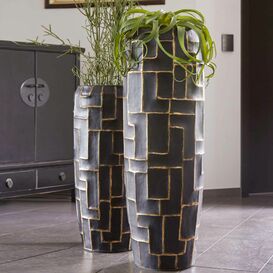 Edle XXL Vase mit Einsatz aus Polystone - Schwarz&Gold -...