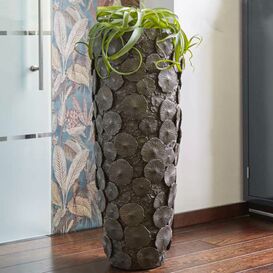 XXL Vase mit Einsatz - Polystone - Grau - Indoor - Rund -...