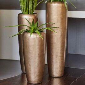 XXL Indoor Vase mit Einsatz - Polystone - Bronze - Rund -...