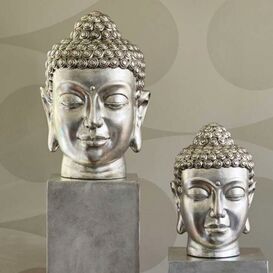 Buddha Kopf aus Polystone - Silber - Indoor - Lemlem