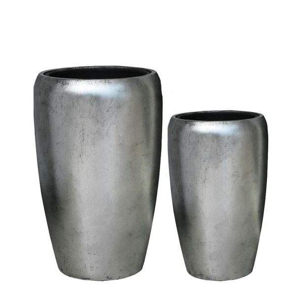 2er Set Vasen aus Polystone - Indoor - Silber -Mit Einsatz - Rund - Elani