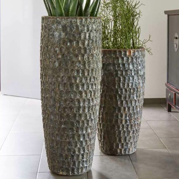 XXL Pflanzvase in antikem Design - Outdoor - Keramik - Eliam / 95x38cm (HxDm) / Kupfer