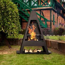 Dreieckiger Gartengrill mit Ablage fr Holz in schwarz -...