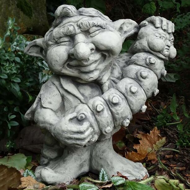 Freundlicher Troll mit Akkordeon fr den Garten aus Steinguss - Anduin