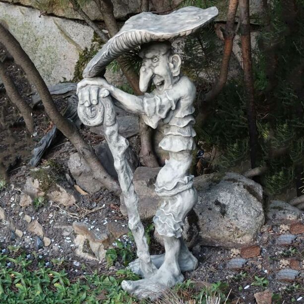 Wetterfeste Fliegenpilz Kobold Skulptur aus Steinguss - Torin