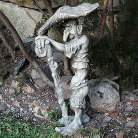 Wetterfeste Fliegenpilz Kobold Skulptur aus Steinguss -...