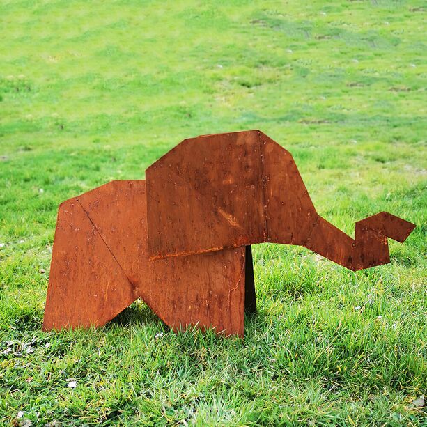 Origami Elefanten Figur aus rostigen Metall f¸r drau&sbquo;en - Elefant Ino / 100x180cm (HxB)