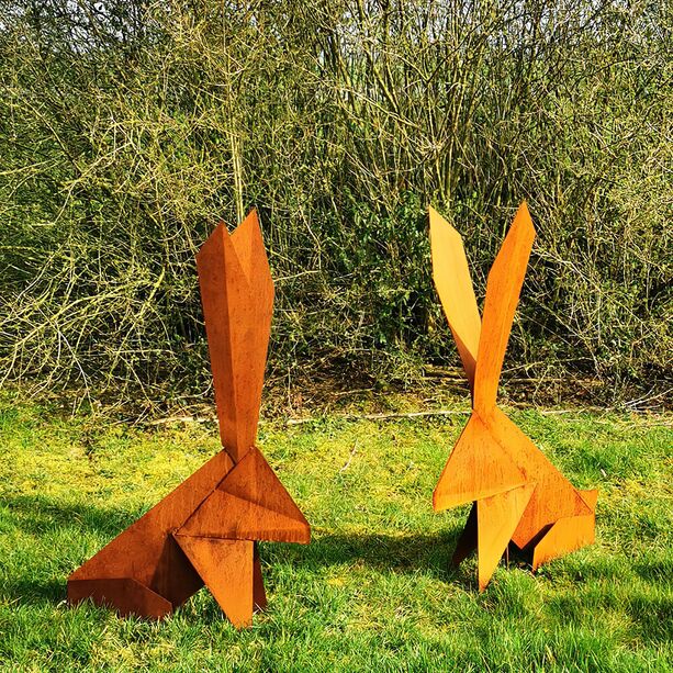 Origami Hase aus Metall als Gartendekoration - Hase Jannis / 110x66cm (HxB)