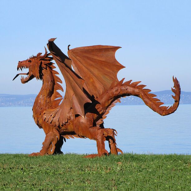 Imposante Drachenfigur XXL aus Edelstahl oder Rost - Matos