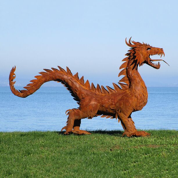 Stehende XXL Drachenfigur aus Metall - glnzend oder Rost - Nuno