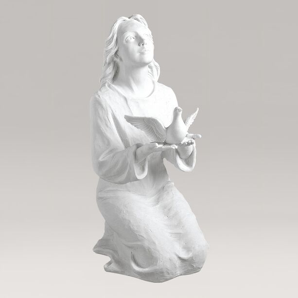 Kniende Gartenfigur Madonna mit Taube - Marmorguss - Madonna Columba