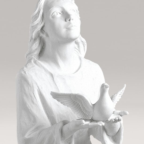Kniende Gartenfigur Madonna mit Taube - Marmorguss - Madonna Columba