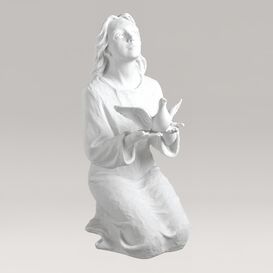 Kniende Gartenfigur Madonna mit Taube - Marmorguss -...