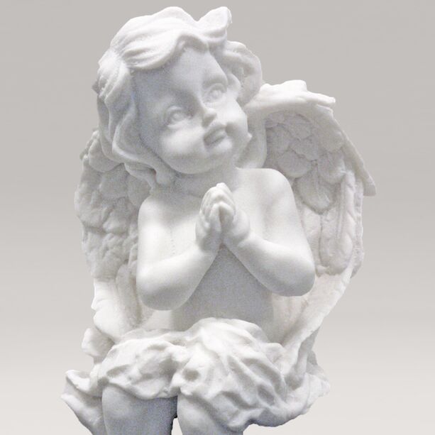 Betender Engel fr den Garten aus Marmorguss - Sitzender Engel