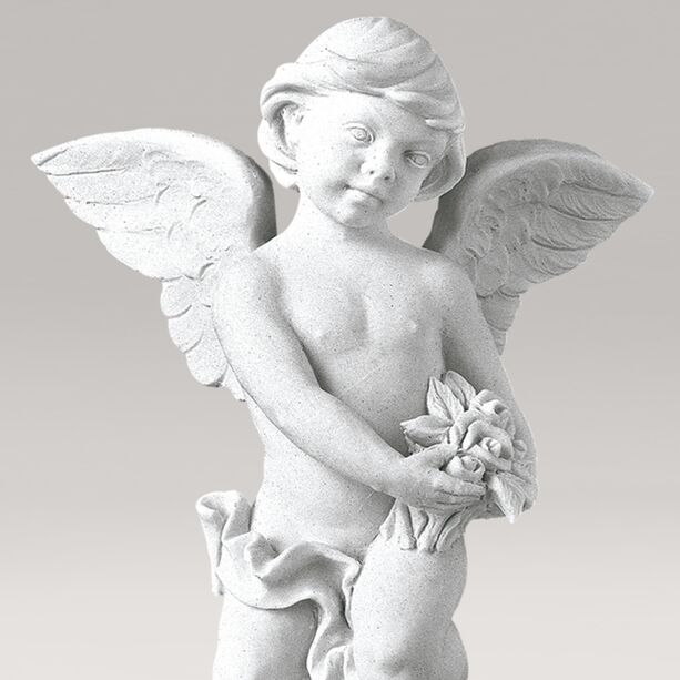 Klassische Garten Engelsfigur mit Blumen - Marmorguss - Engel Nino