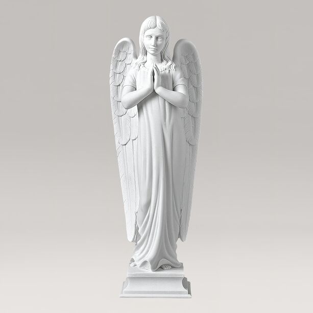 Marmorgussfigur - Himmelsbote mit groen Flgeln - Betender Engel