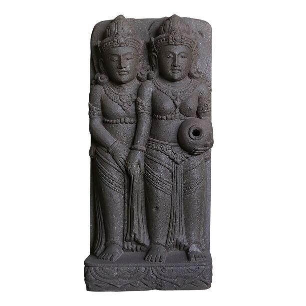 Naturstein Relief mit 2 Figuren aus Basanit in Handarbeit gefertigt - Raja