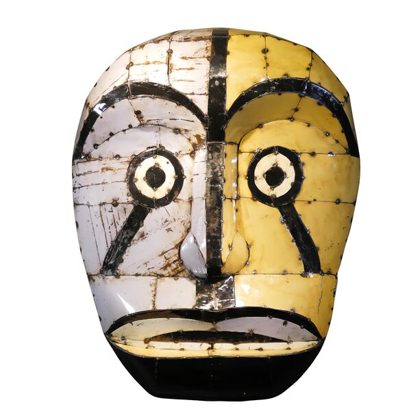 Dekorative Maske mit Gesicht aus recycelten lfssern fr die Wand - Leilani