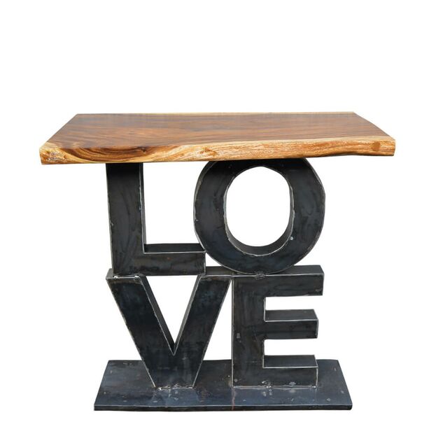 Kaffeetisch mit Holzplatte im Pop Art Stil aus recycelten lfssern - Tisch Love