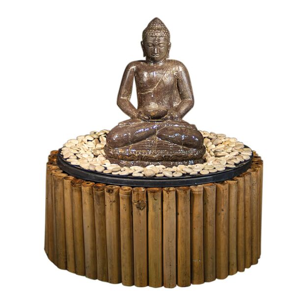 Sitzender Buddha mit Gef als Wasserspiel inkl. Pumpe und Becken - Kawei