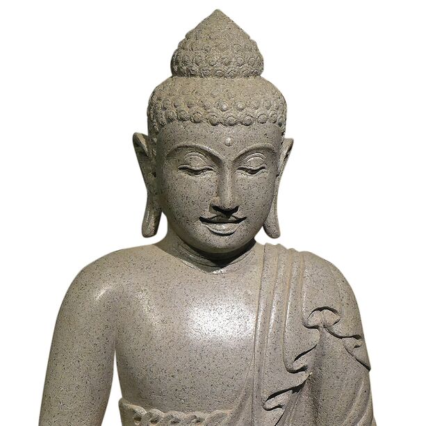 Sitzende Buddha Figur aus Flussstein in Handarbeit gefertigt - Erdberhrung - Adinda