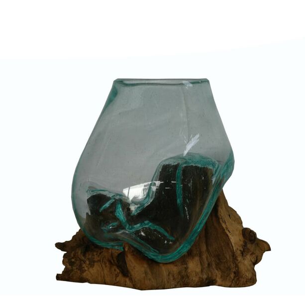 Handgefertigte Unikat Dekoschale - geschmolzenes Glas auf Treibholz - Melati