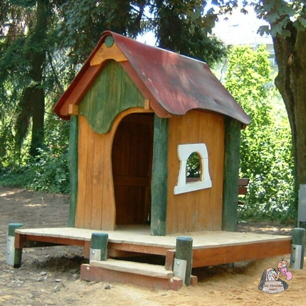 Individualisierbare Kinder Spielhütte aus Eichenholz mit Podest - Spielhäuschen Freitag