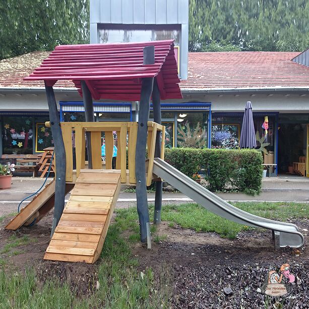 Stelzenhaus aus Holz für Kinder mit Rutsche und Klettertau - Stelzenhaus Erich