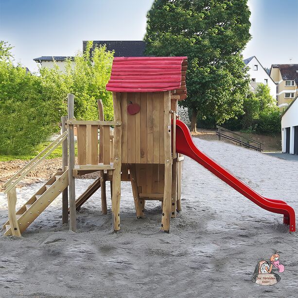 Holz Spielhaus mit Treppe und Rutsche zum Spielen fr Kinder - Stelzenhaus Astrid