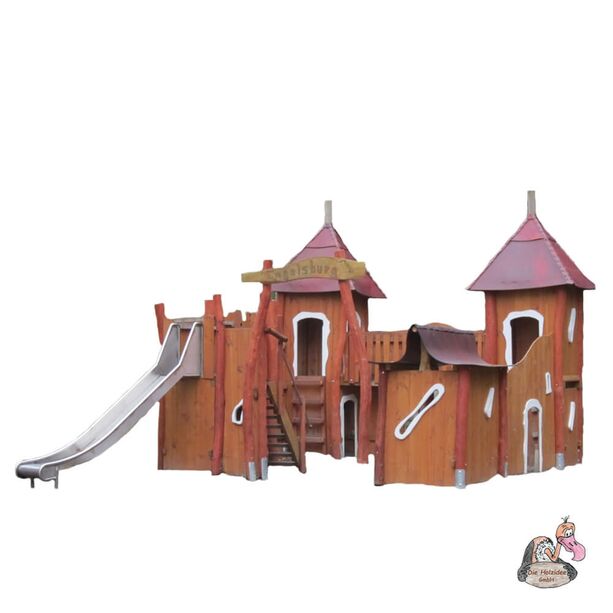 Kinder Spielburg aus Holz mit Brcke, Kletterwand und Rutsche - Spielburg Engelsburg