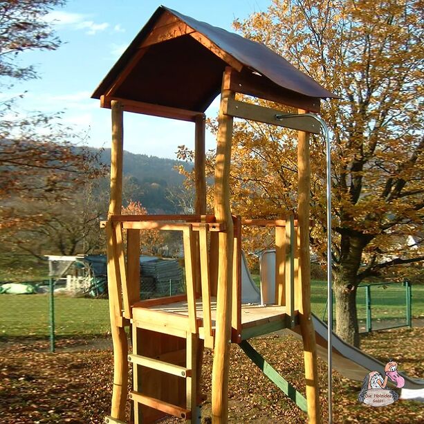 Spielturm mit Feuerwehr-Stange und Rutsche fr den Kinderspielplatz - Spielturm OK