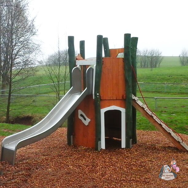 Exklusiver Kinder Spielturm aus Holz mit Rutsche aus Edelstahl - Spielturm Mark