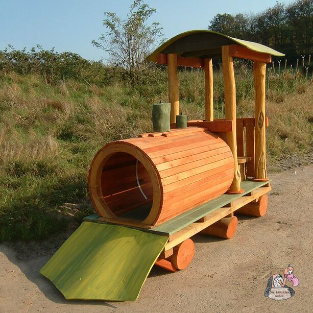 Spielzeug Lokomotive mit Waggon aus Holz inkl. Sitzbänken für Kinder - Spielzug Lok Doc